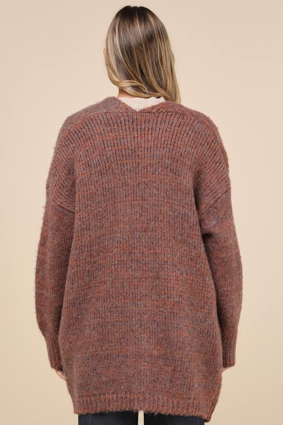 Lulus Frosty Day Fave Brown Marled Oversized Cardigan In Brown