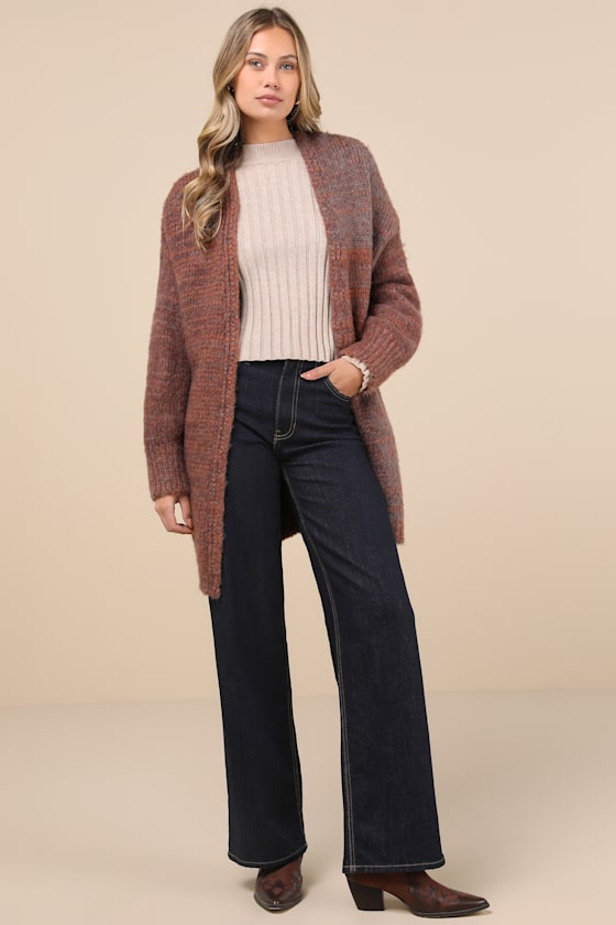 Lulus Frosty Day Fave Brown Marled Oversized Cardigan In Brown