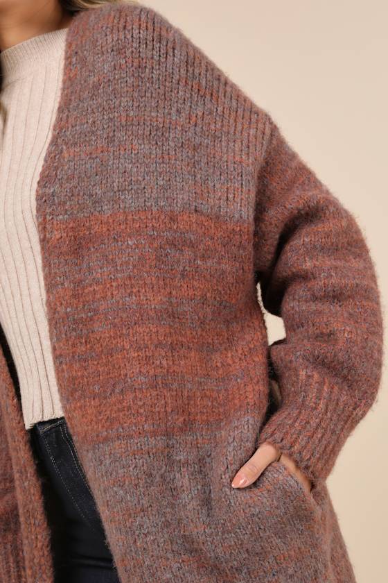 Lulus Frosty Day Fave Brown Marled Oversized Cardigan In Brown