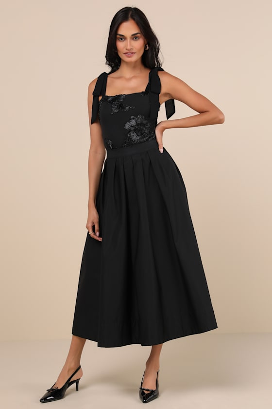 Lulus Memorably Charming Black Tie-strap Bodysuit In Black