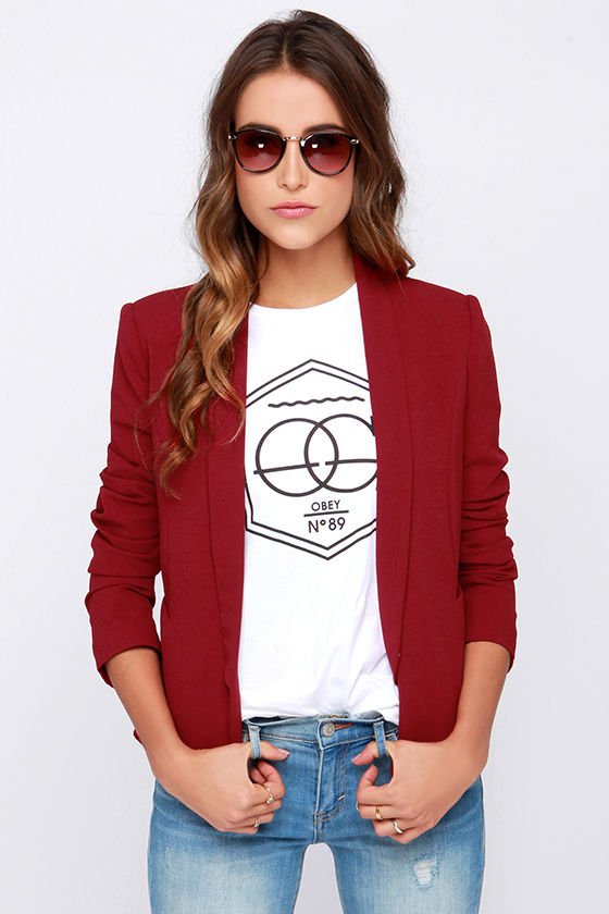 Cute Wine Red Blazer Wine Red Top Wine Red Jacket 83.00 Lulus