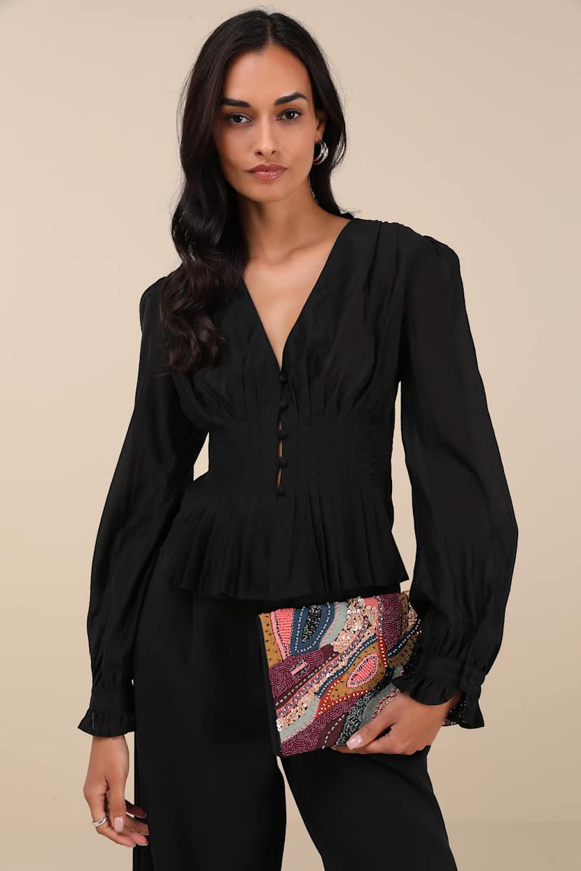Sachi Black Multi Beaded Embroidered Abstract Clutch