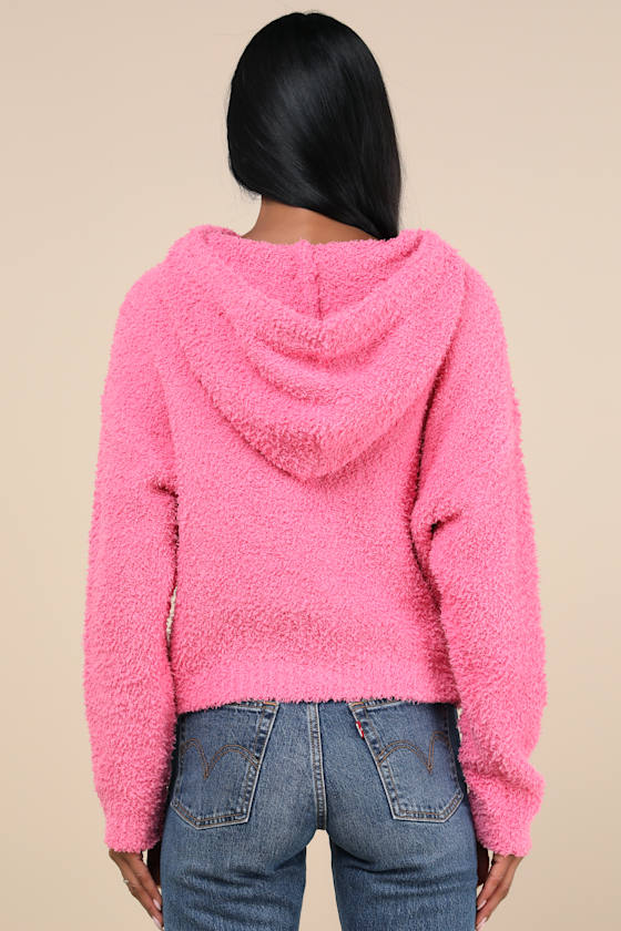 Lulus Cuddly Perfection Hot Pink Fuzzy Pullover Hoodie In Hot Pink
