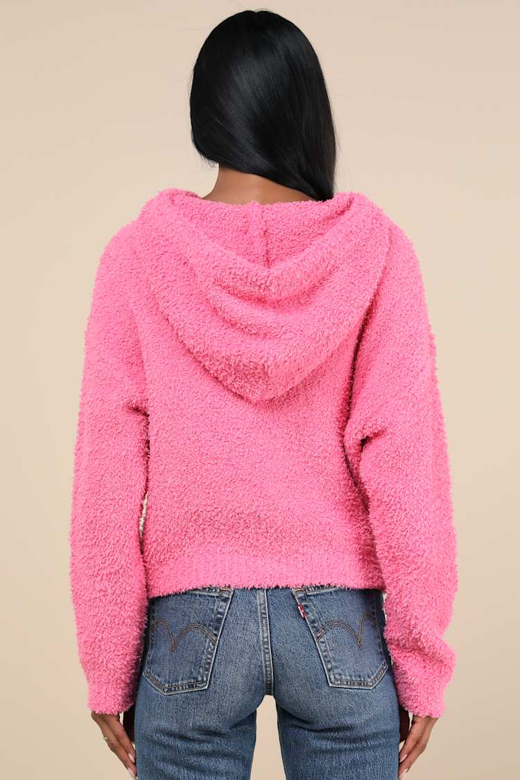 Faux Fur Fuzzy Sweatshirt Pink Hot Pink Hoodie Fuzzy Hooded