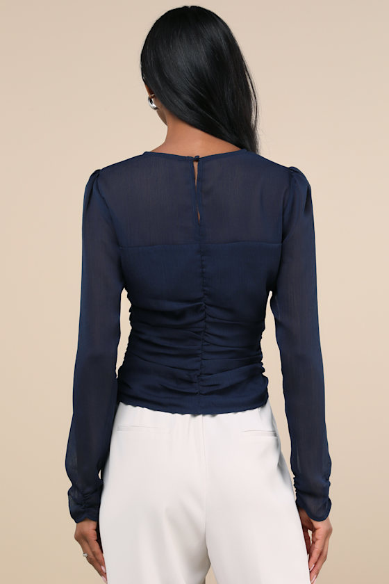 Lulus Majorly Composed Navy Blue Long Sleeve Top In Navy Blue