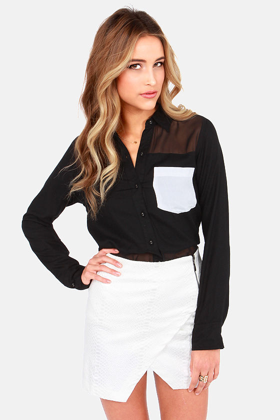 Sexy Black Top - Button-Up Top - Cutout Top - $45.00 - Lulus