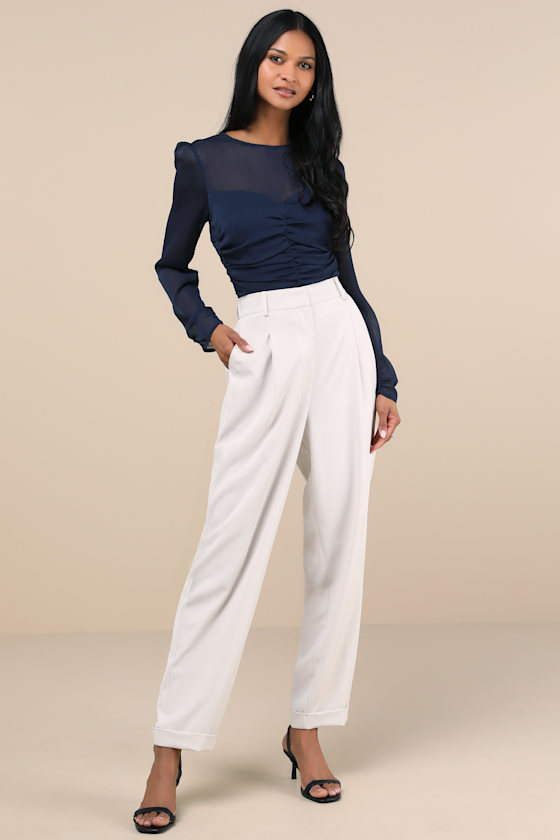 Lulus Majorly Composed Navy Blue Long Sleeve Top In Navy Blue