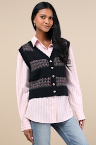 Winter Classic Black Floral Sweater Vest 2