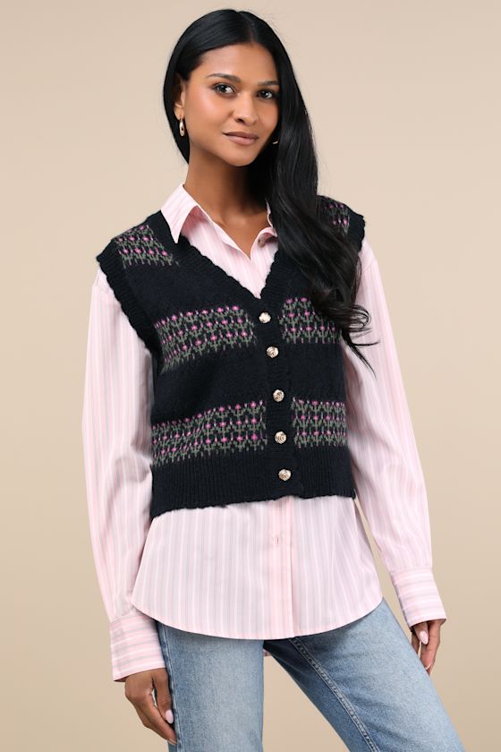 Winter Classic Black Floral Sweater Vest 2