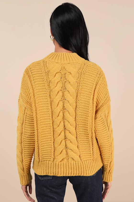 Timeless Warmth Mustard Yellow Cable Knit Pullover Sweater 4