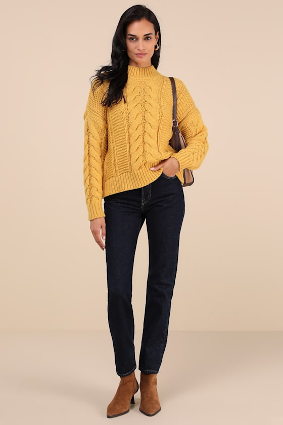 Lulus Timeless Warmth Mustard Yellow Cable Knit Pullover Sweater In Mustard Yellow