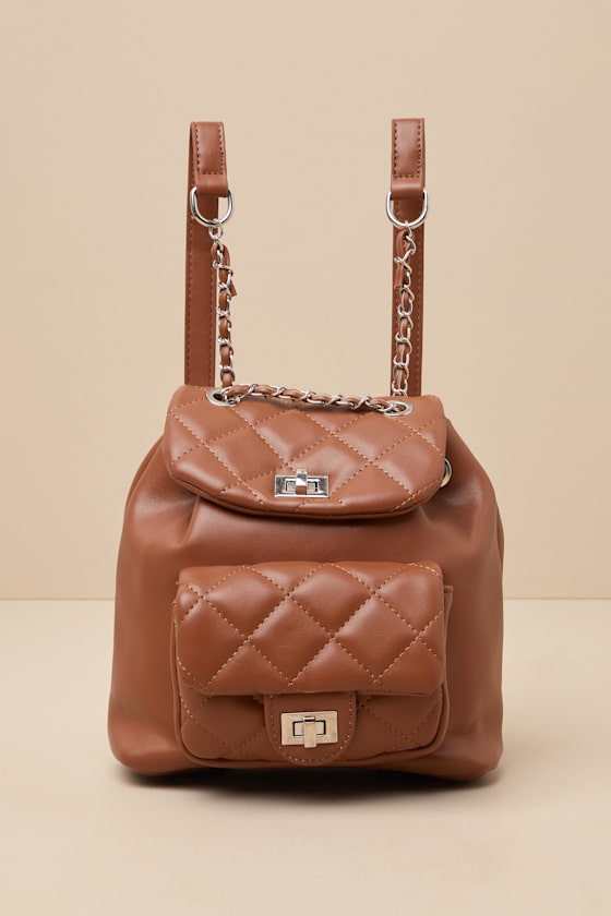 Koryn Tan Quilted Mini Backpack 1