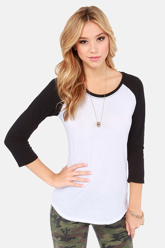 Hurley Solid Perfect Raglan Black and White Top