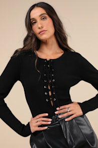 Intriguing Favorite Black Lace-Up Sweater Top 4