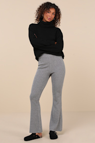 Unmatched Comfort Heather Grey Ribbed Knit Flare Pants 2