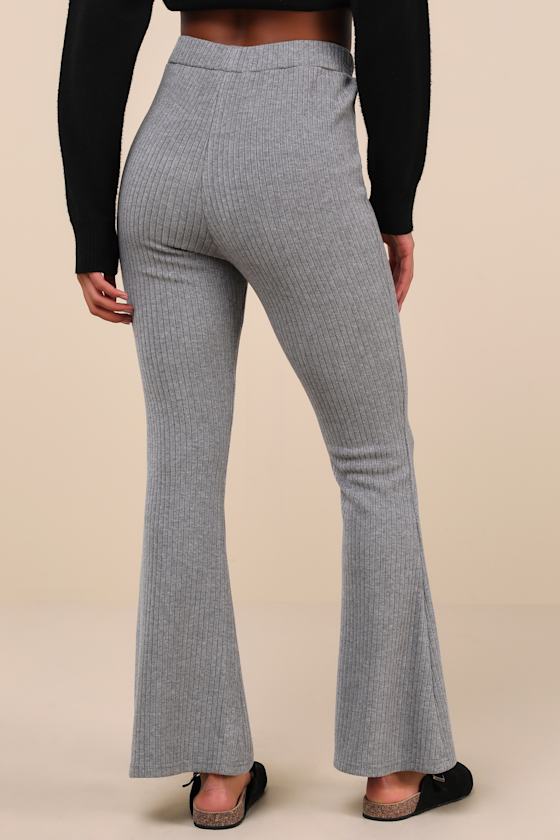 Lulus Unmatched Comfort Heather Grey Ribbed Knit Flare Pants In Heather Grey