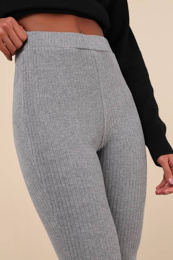 Lulus Unmatched Comfort Heather Grey Ribbed Knit Flare Pants In Heather Grey