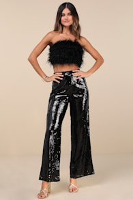 Celebrity Shine Black Feather Sequin Two-Piece Jumpsuit 5