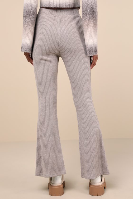 Lulus Unmatched Comfort Heathered Taupe Ribbed Knit Flare Pants In Taupe