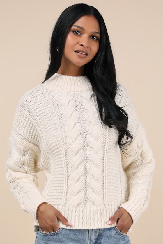 Lulus Timeless Warmth Ivory Cable Knit Pullover Sweater In Ivory