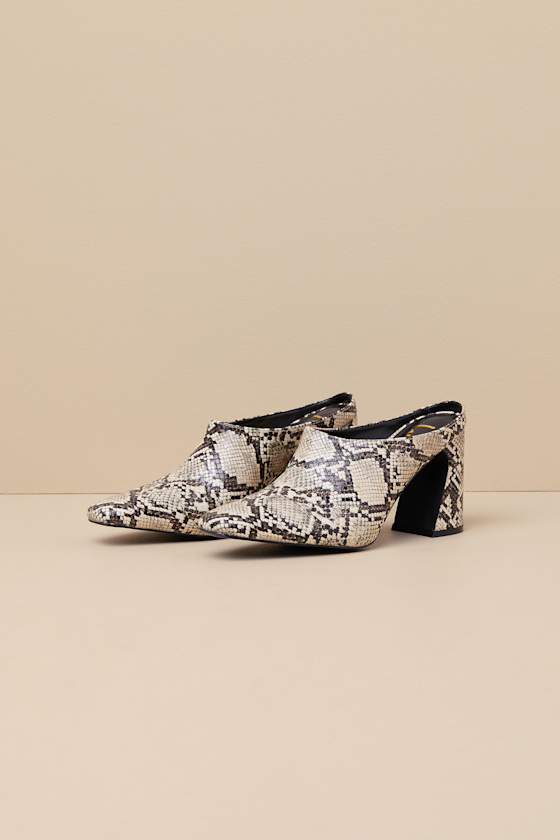 White Snake Mules - Snake Mule Pumps - Square-Toe Mule Pumps