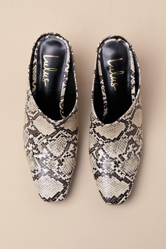 Lulus Londynn Snake Square-toe Mule Pumps In White