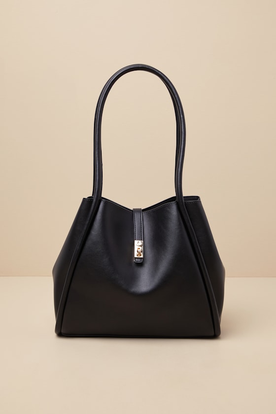 Odonna Black Vegan Leather Tote Bag 1