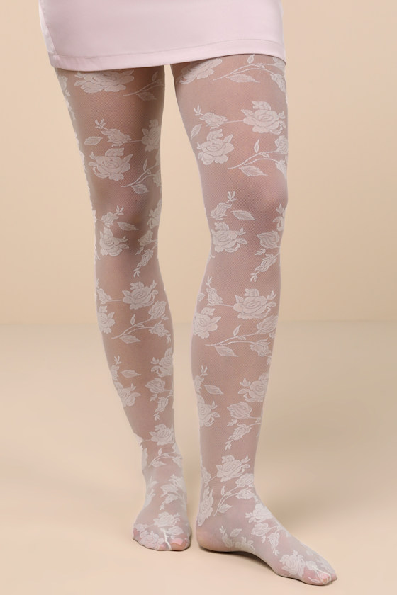 Eloquent Addition Ivory Sheer Floral Tights 1