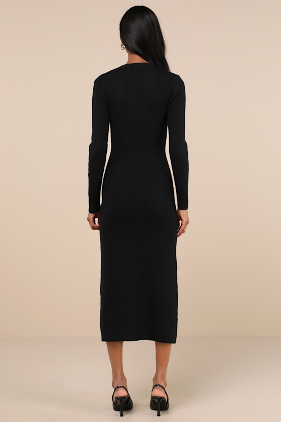 Lulus Cold Weather Crush Black Button-up Sweater Midi Dress In Black