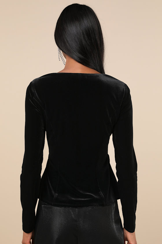Ideal Sophisticate Black Velvet Long Sleeve Top 4