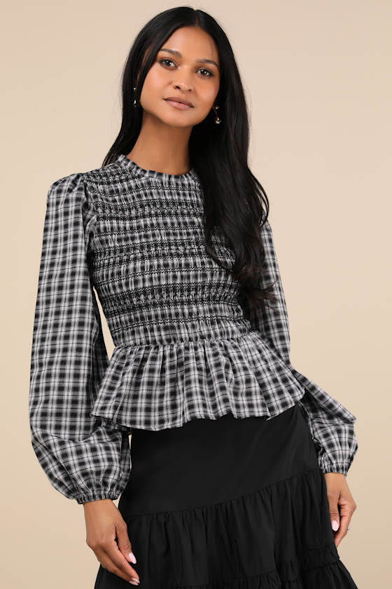 Undeniable Crush Black Plaid Smocked Top 1