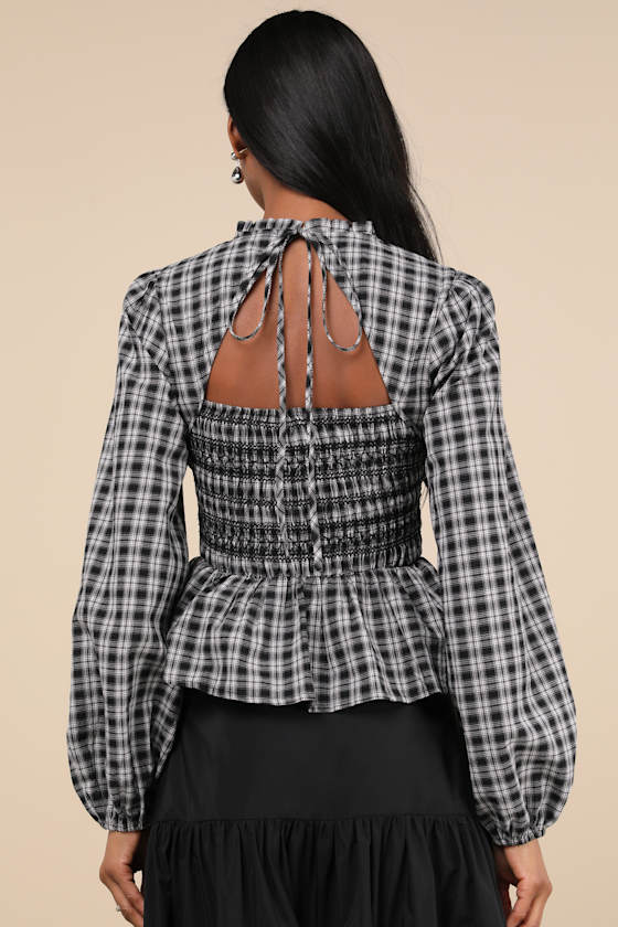 Undeniable Crush Black Plaid Smocked Top 3