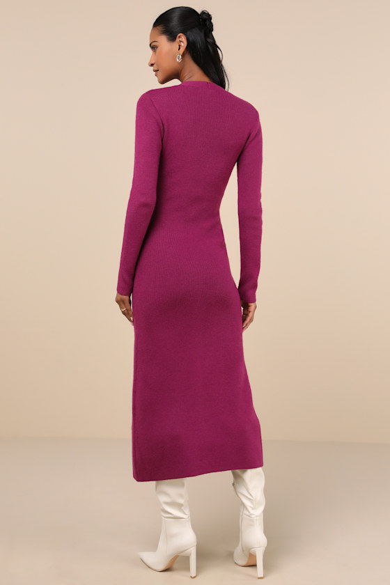 Lulus Cold Weather Crush Purple Button-up Sweater Midi Dress In Purple