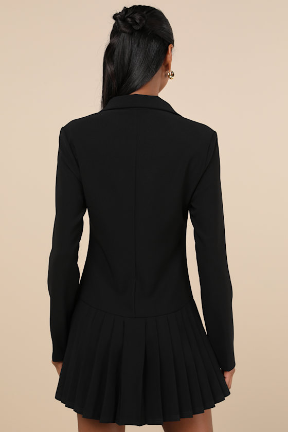 Posh Vision Black Long Sleeve Blazer Pleated Mini Dress 4
