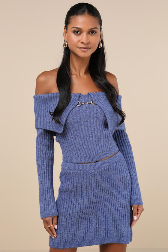 Lulus Charismatic Sense Heather Blue Sweater Mini Skirt In Blue
