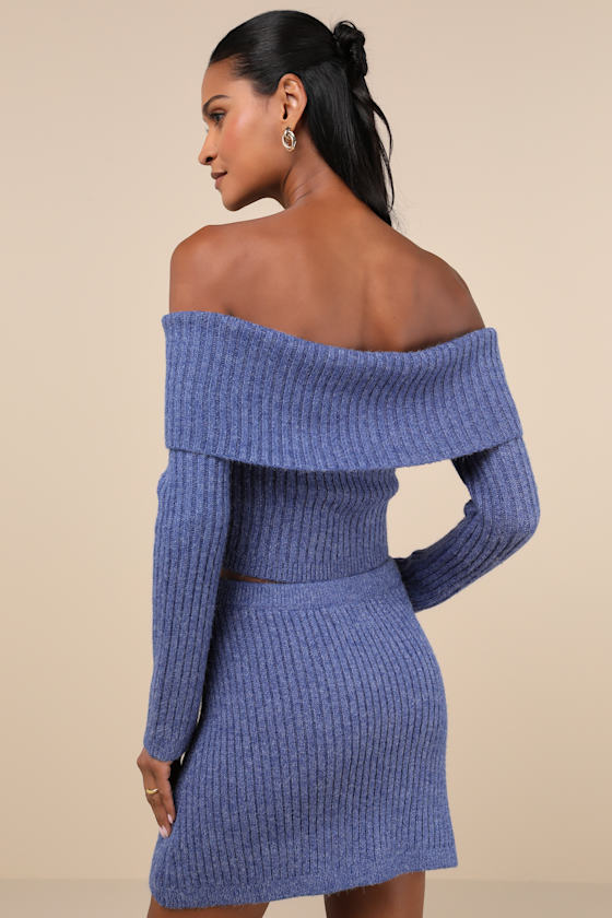 Lulus Charismatic Sense Heather Blue Sweater Mini Skirt In Blue