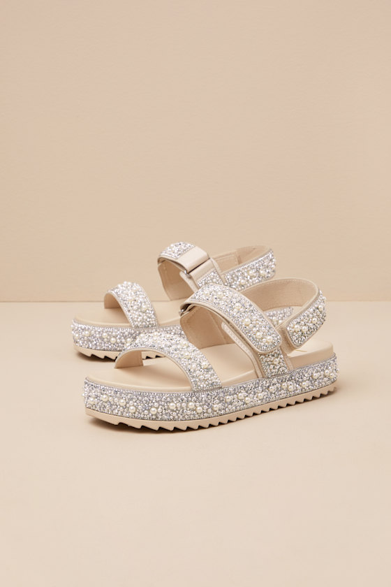 Toinetta Ivory Rhinestone Pearl Flatform Sandals 1