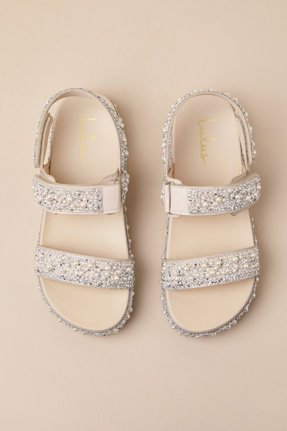 Lulus Toinetta Ivory Rhinestone Pearl Flatform Sandals In Ivory