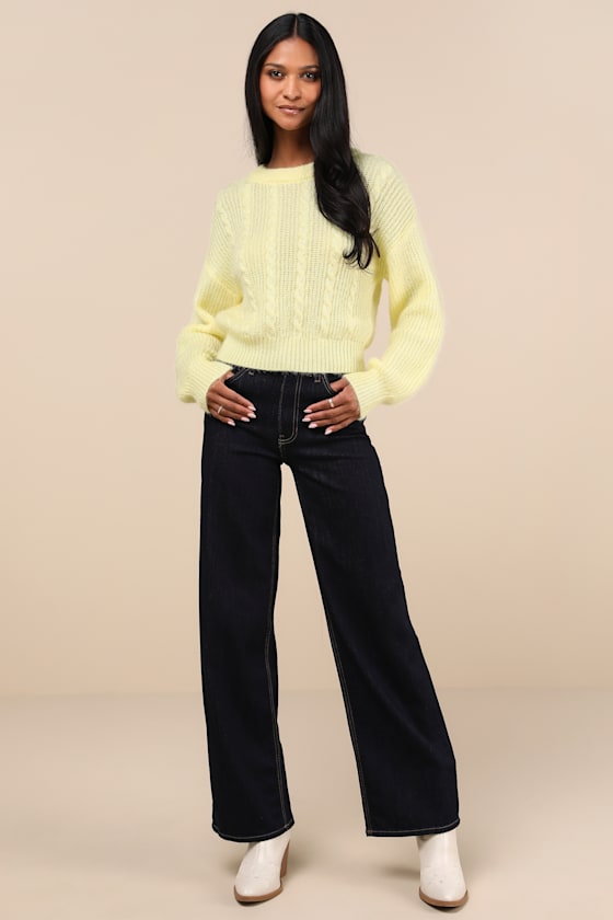 Bright Yellow Sweater - Cable Knit Sweater - Pullover Sweater - Lulus