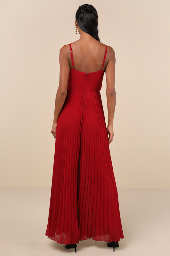 Lulus Exemplary Poise Red Pleated Wide-leg Jumpsuit In Red