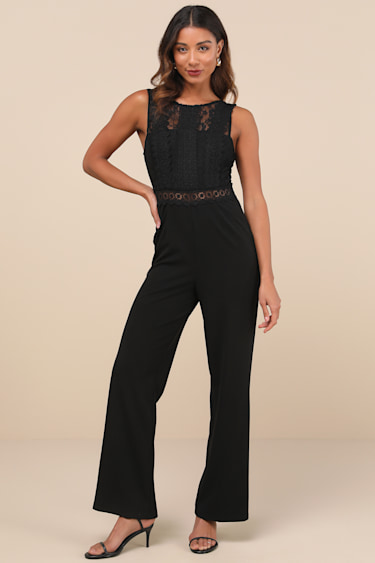HOT Black Lace Wide Leg Jumpsuit Major Confidence Black Lace