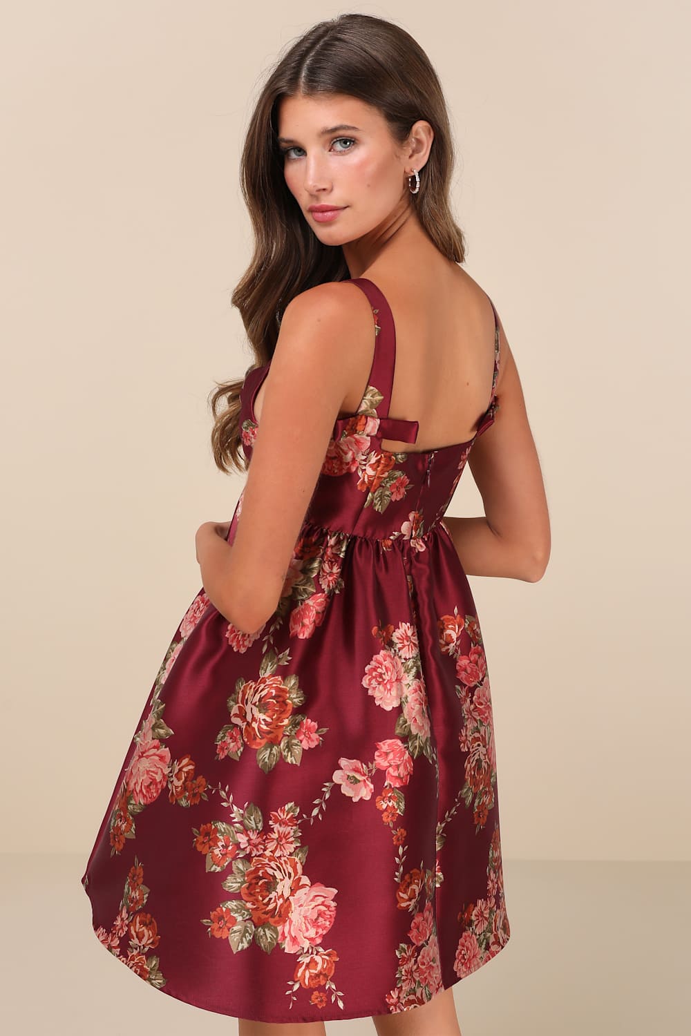 Unbelievably Lovely Red Floral Babydoll Empire Waist Mini Dress