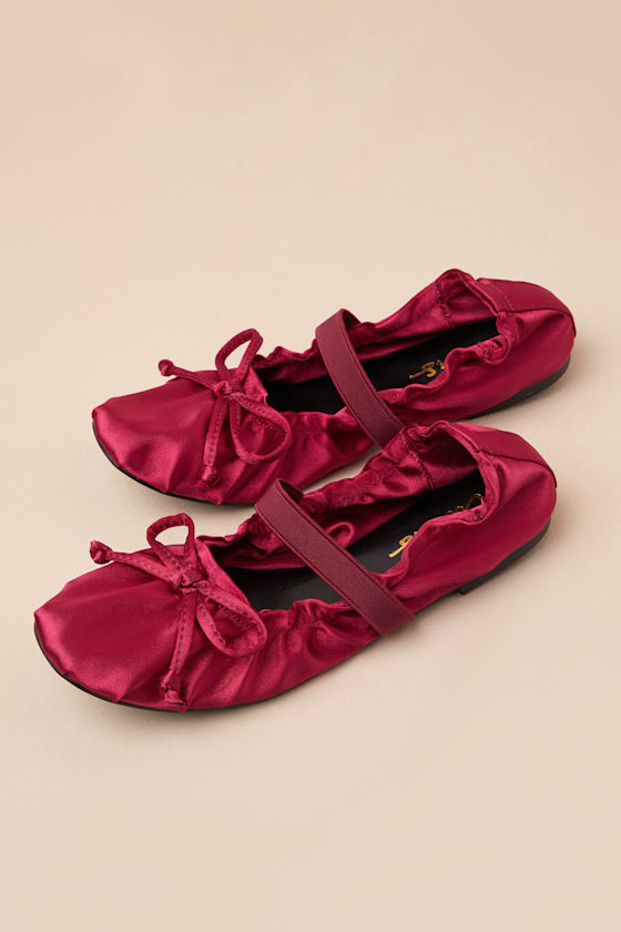 Lulus Callinda Red Satin Bow Ballet Flats In Red