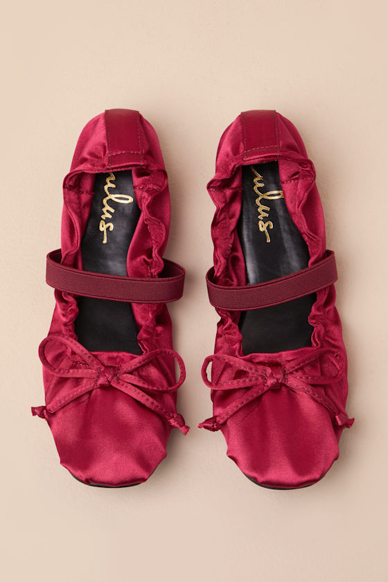 Lulus Callinda Red Satin Bow Ballet Flats In Red