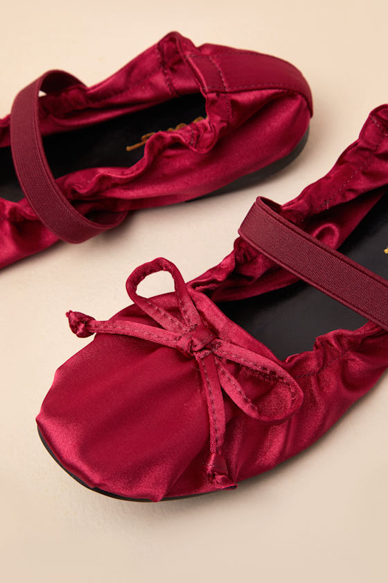 Lulus Callinda Red Satin Bow Ballet Flats In Red