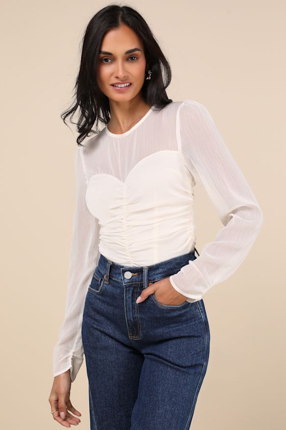 Lulus Majorly Composed Ivory Long Sleeve Top In Ivory