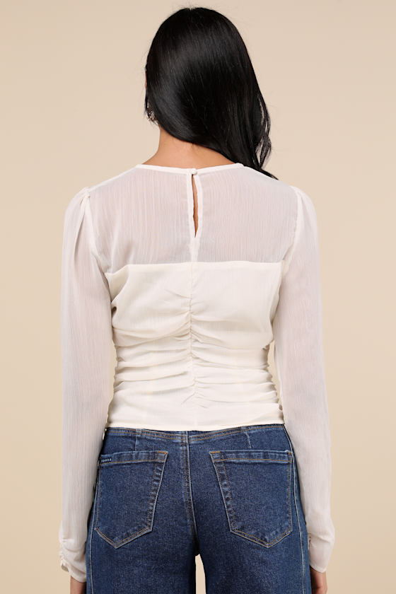 Lulus Majorly Composed Ivory Long Sleeve Top In Ivory