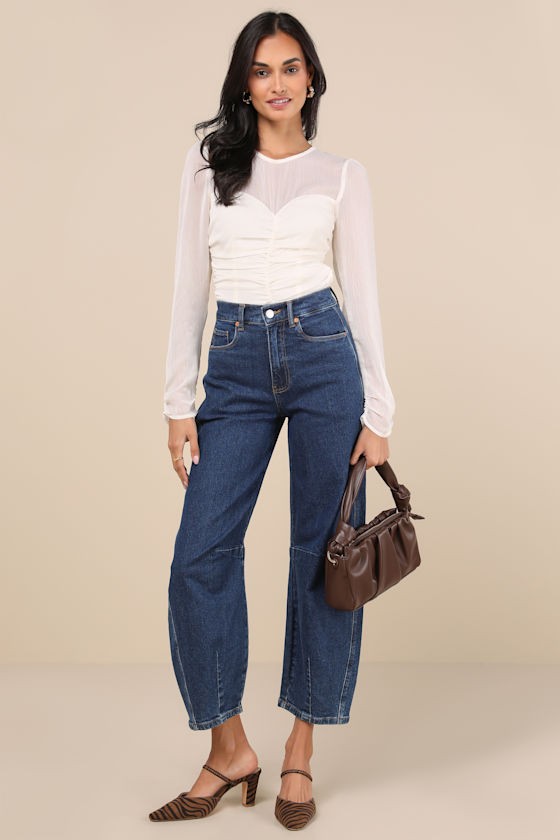 Lulus Majorly Composed Ivory Long Sleeve Top In Ivory