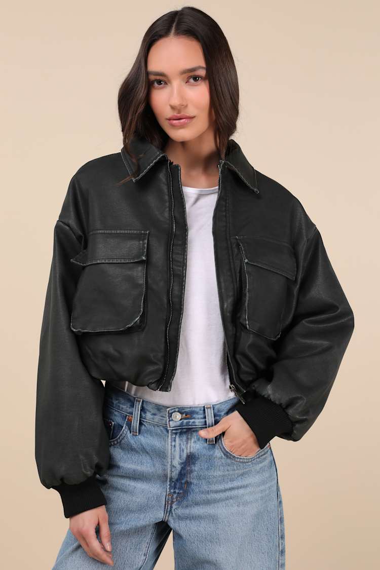 Native Youth Almos - Washed Black Jacket - Vegan Leather Jacket 