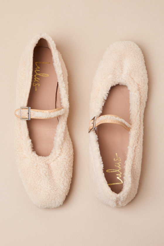 Eastan Natural Shearling Buckle Ballet Flats